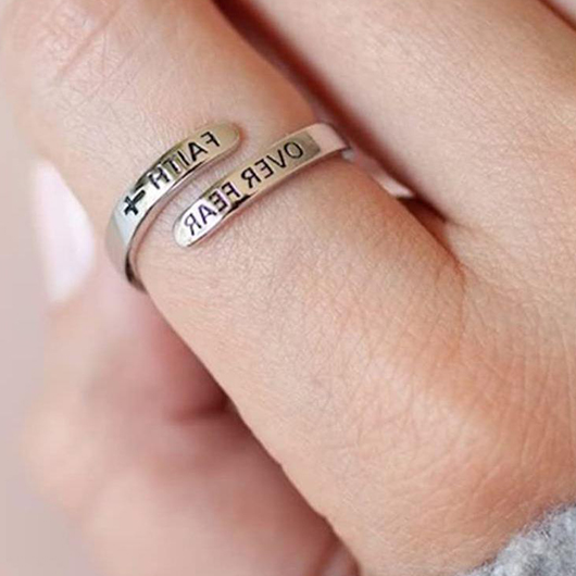 Silvery White Cross Letter Alloy Ring