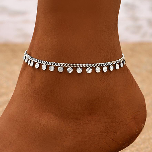 Silvery White Geometric Round Alloy Anklet | picture 