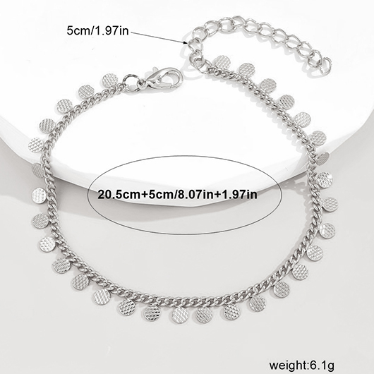 Silvery White Geometric Round Alloy Anklet