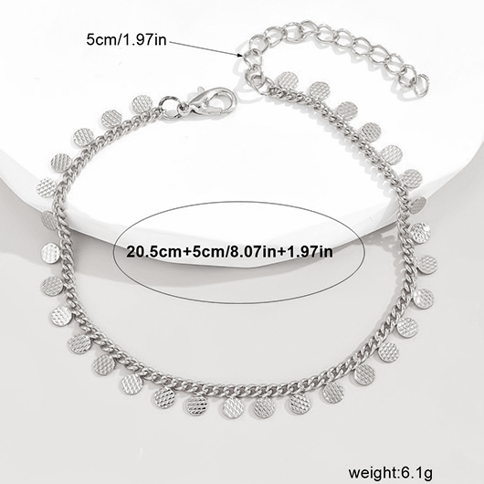 Silvery White Geometric Round Alloy Anklet | picture 