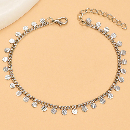 Silvery White Geometric Round Alloy Anklet | picture 