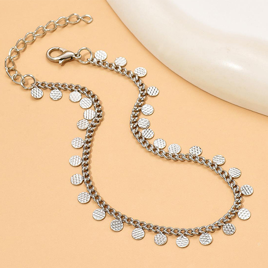Silvery White Geometric Round Alloy Anklet