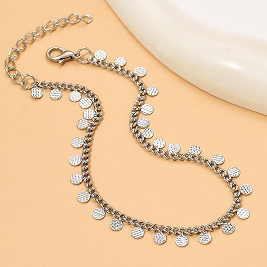 Silvery White Geometric Round Alloy Anklet | picture 