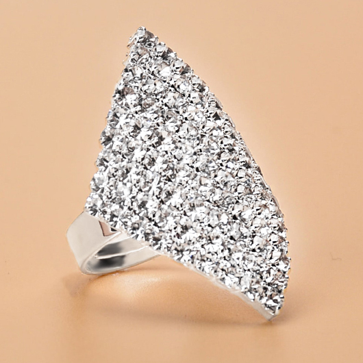 Silvery White Rhombic Rhinestone Metal Ring