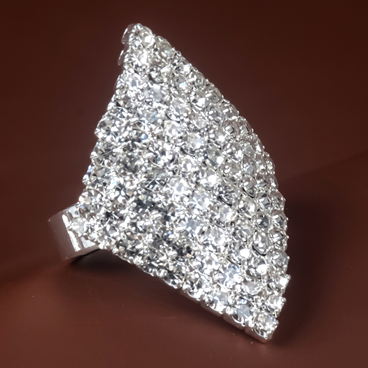 Silvery White Rhombic Rhinestone Metal Ring