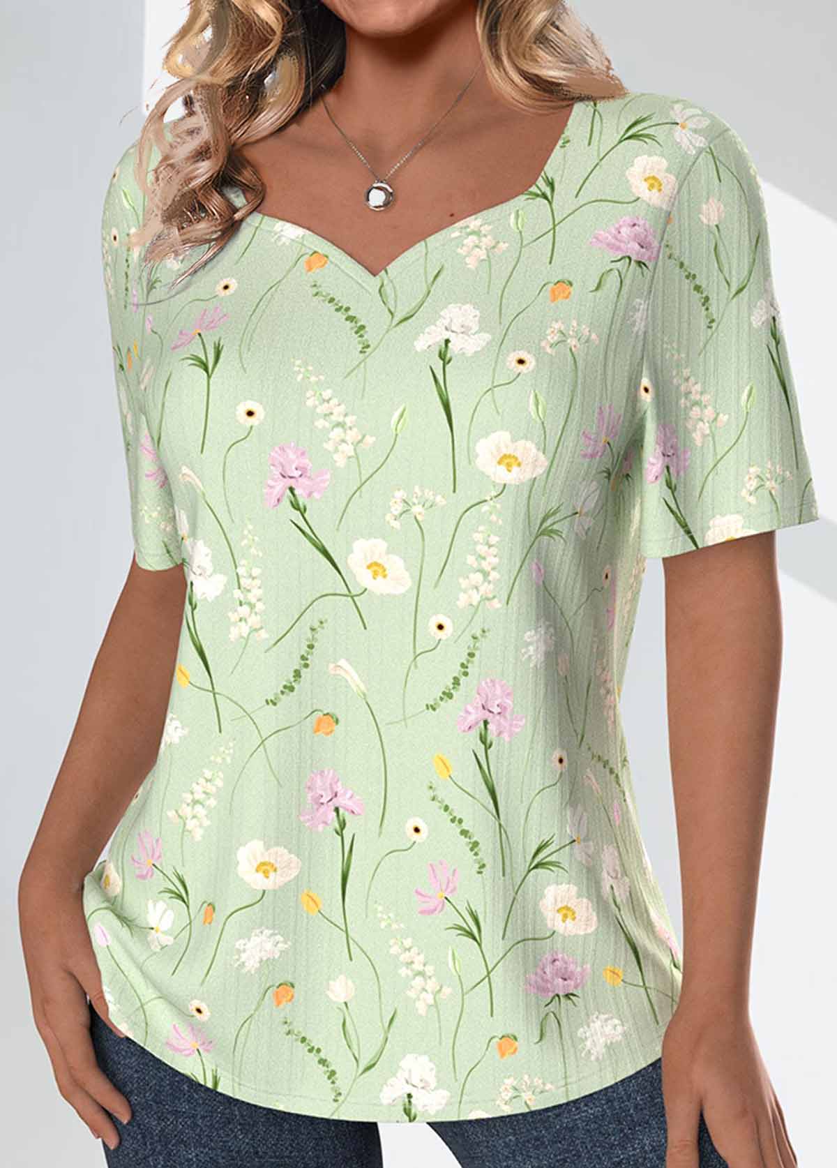 Plus Size Light Green Textured Fabric T Shirt