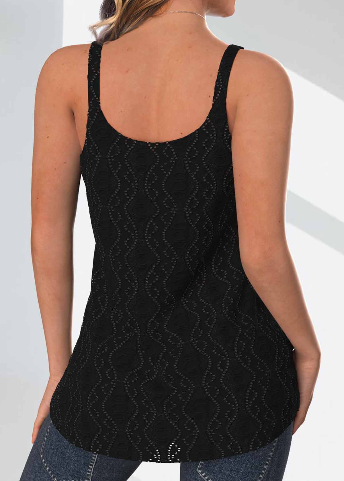 Black Textured Fabric Strappy V Neck Camisole Top