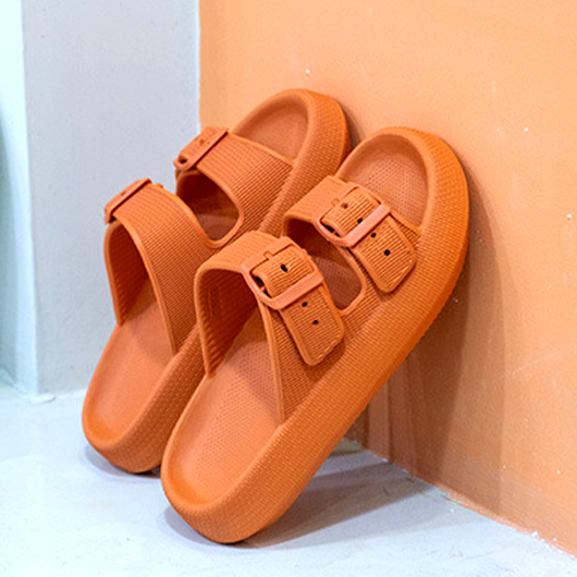 Open Toe Orange Low Heel Sliders | picture 