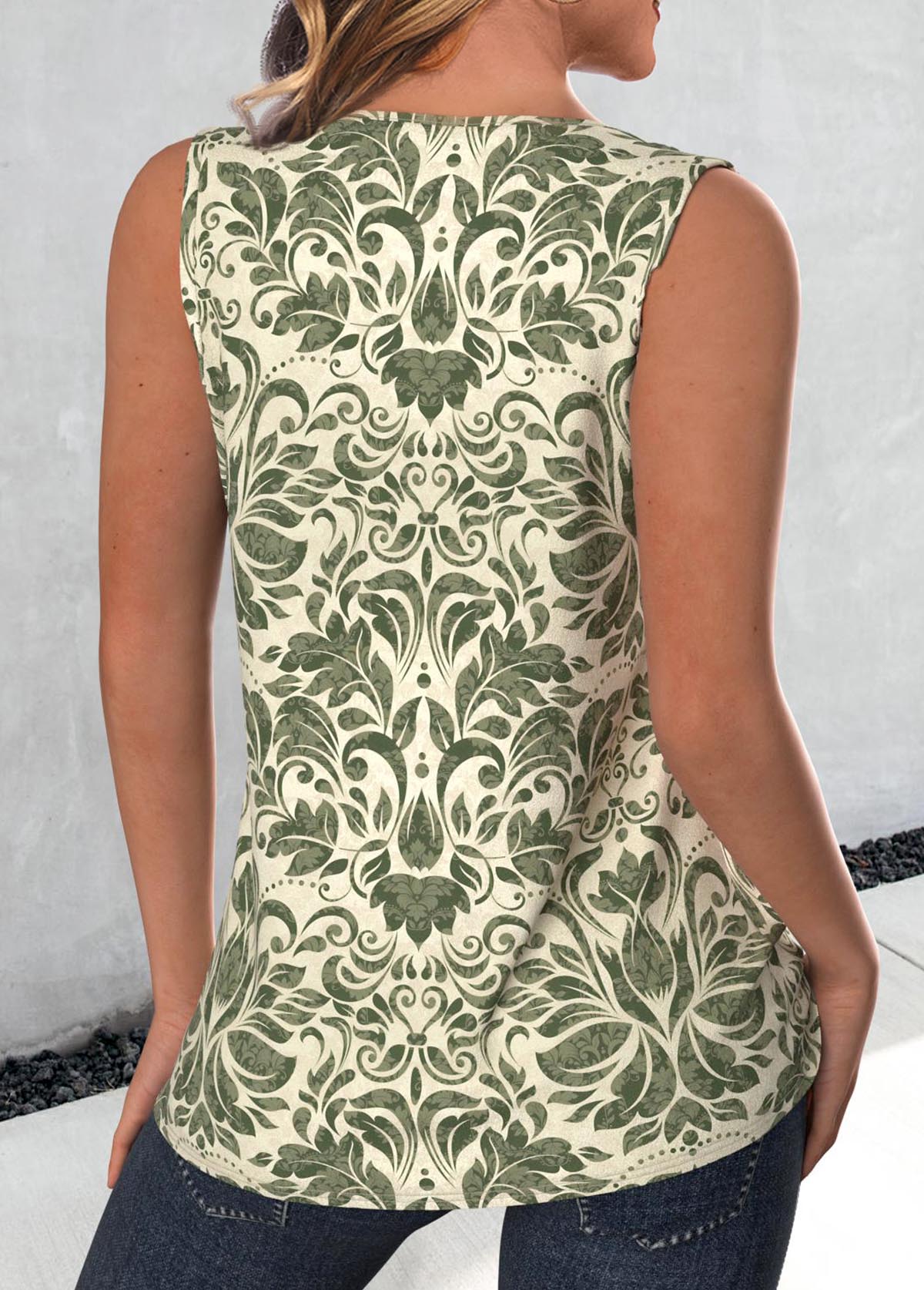 Sage Green Embroidery Tribal Print Sleeveless Tank Top