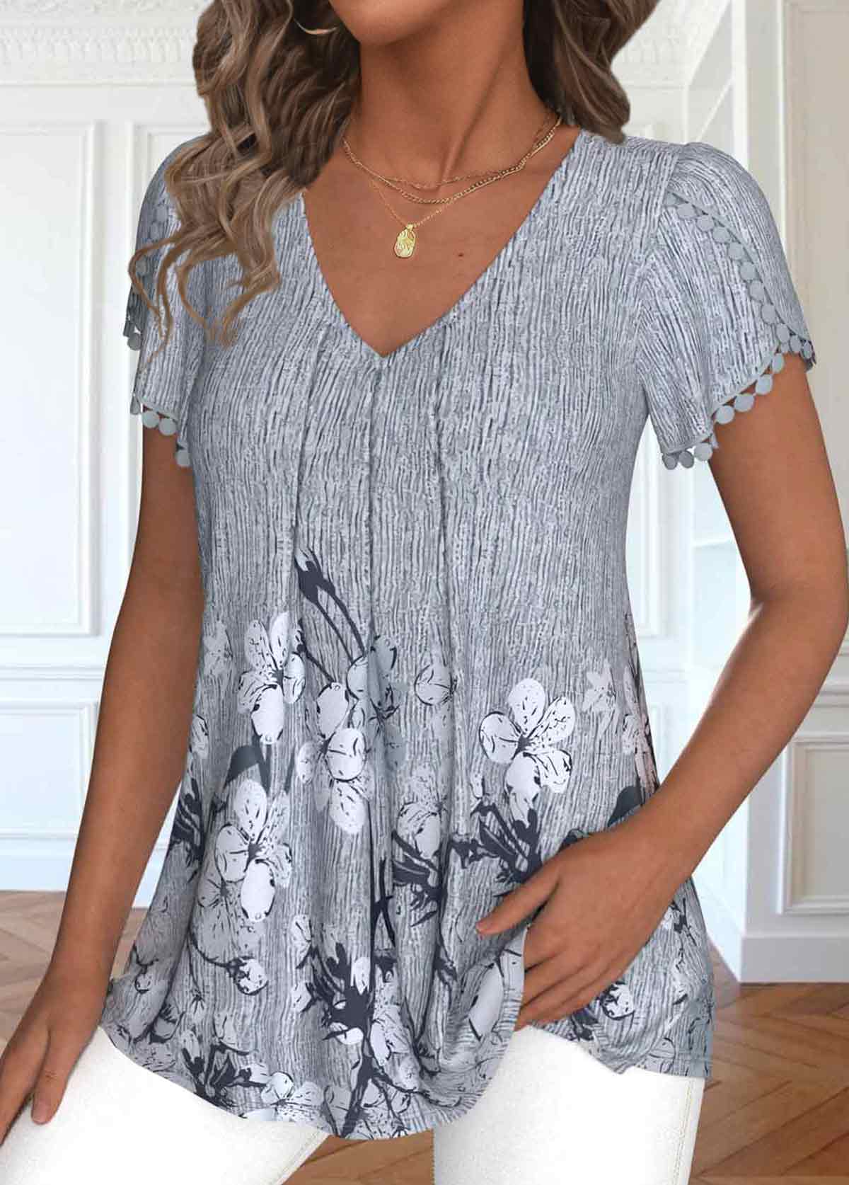 Plus Size Dark Grey Floral Print T Shirt | picture 