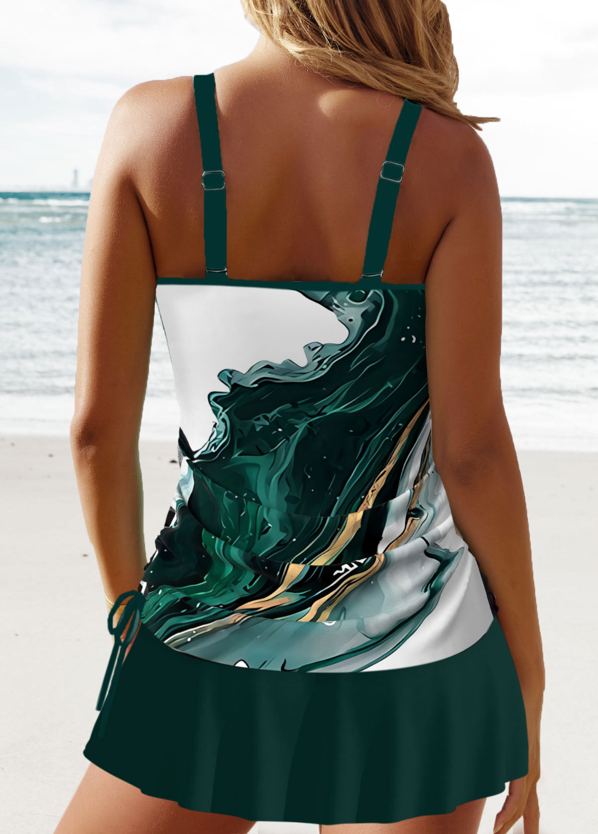Ruched Ombre Blackish Green Tankini Set