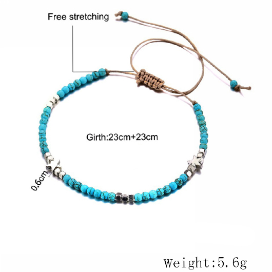 Mint Green Beaded Star Alloy Anklet | picture 