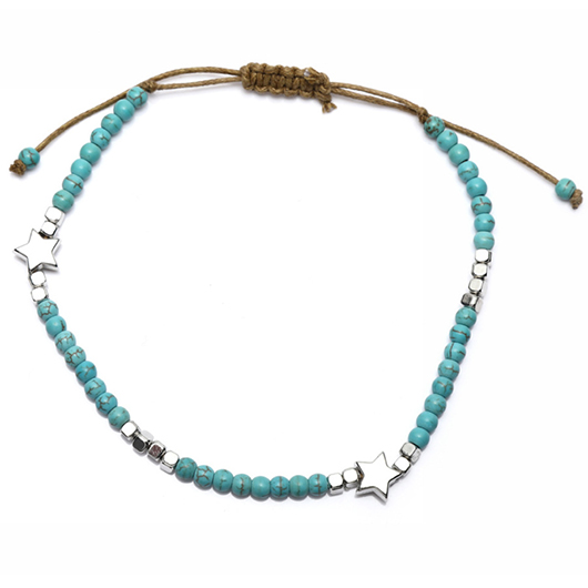 Mint Green Beaded Star Alloy Anklet | picture 
