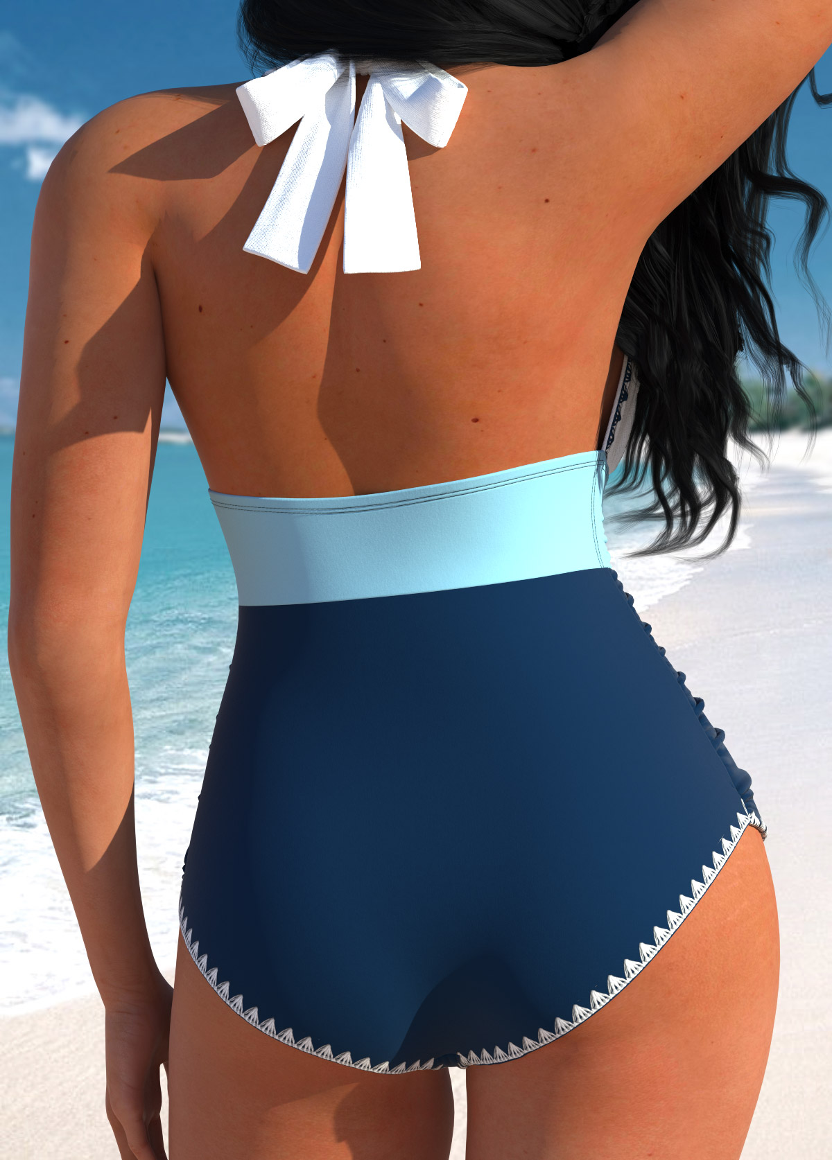 Patchwork Tie Navy One Piece Swimwear | picture 