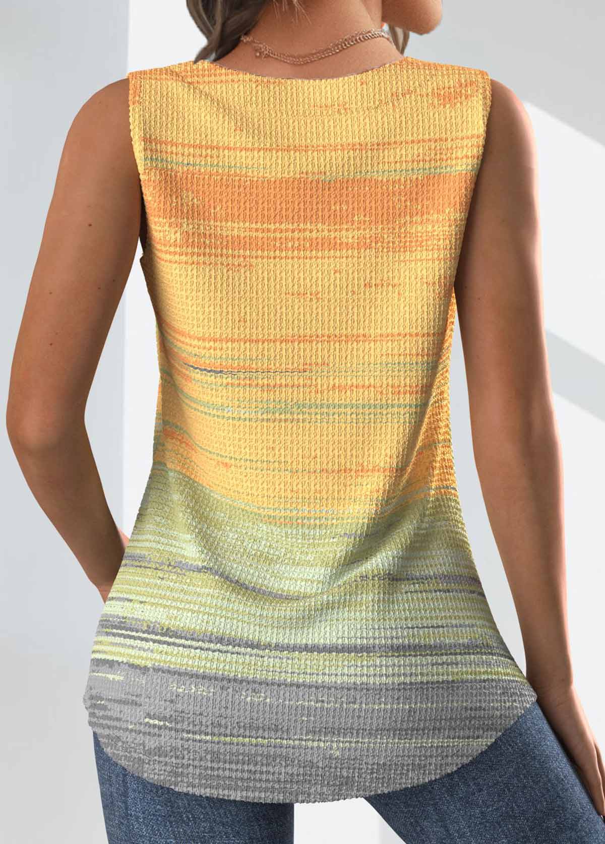 Light Yellow Button Ombre Sleeveless Square Neck Tank Top