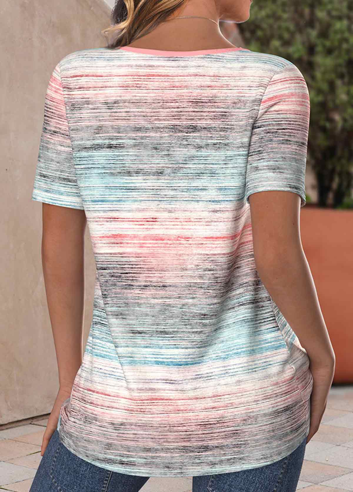 Plus Size Light Pink Button Ombre T Shirt | picture 