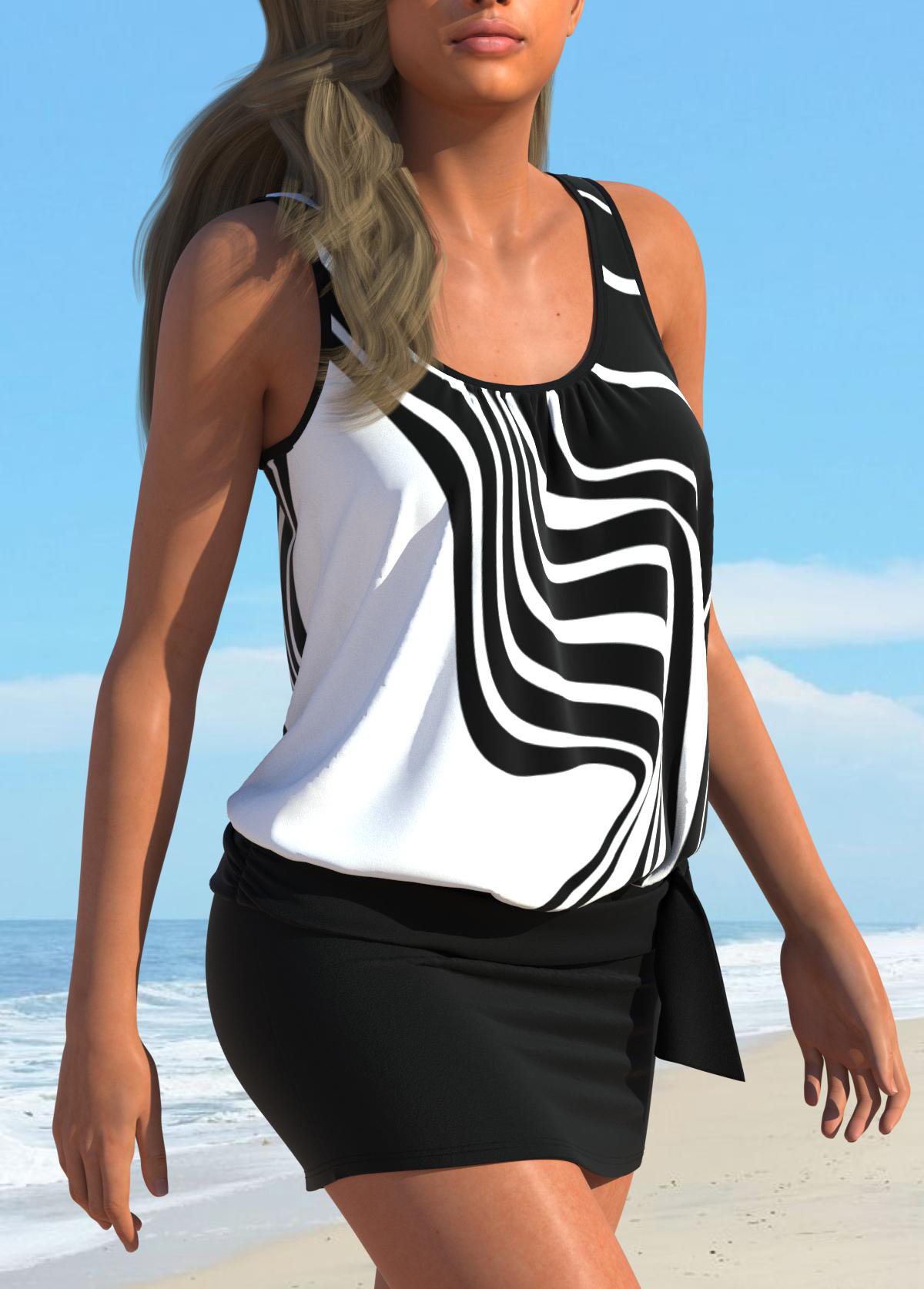 Bowknot Geometric Print Black Tankini Set | picture 