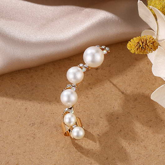Gold Color Round Pearl Ear Studs | picture 