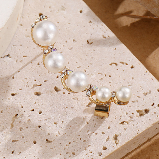 Gold Color Round Pearl Ear Studs | picture 