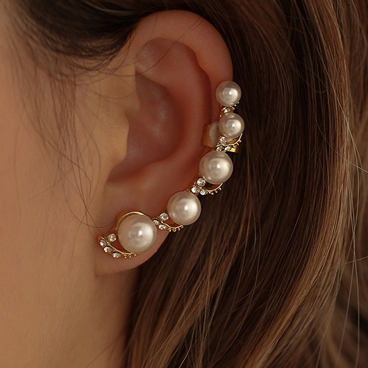 Gold Color Round Pearl Ear Studs | picture 
