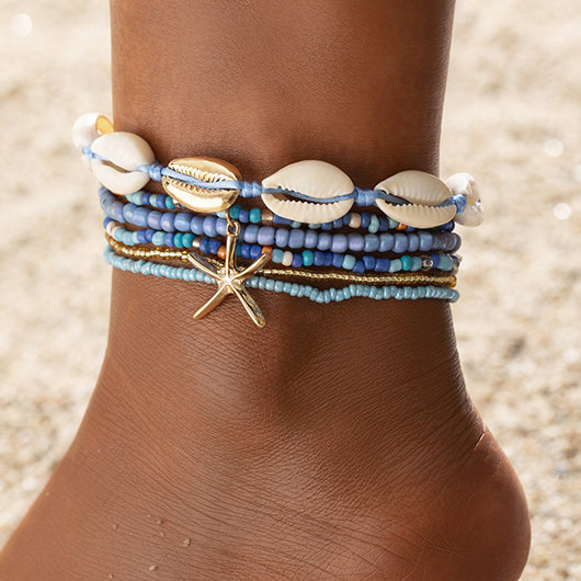 Blue Seashell Detail Alloy Anklet Set