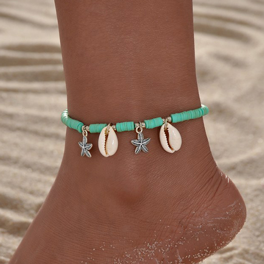 Mint Green Seashell Detailed Beaded Anklet