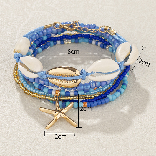 Blue Seashell Detail Layered Alloy Bracelet
