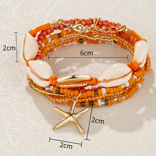 Orange Seashell Detail Layered Alloy Bracelet
