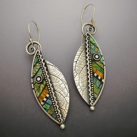 Silver Beaded Leaf Design Metal Earrings