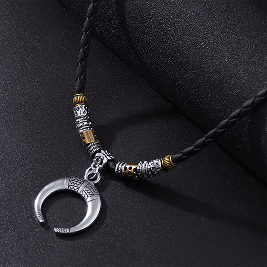 Black Weave Moon Design Alloy Necklace