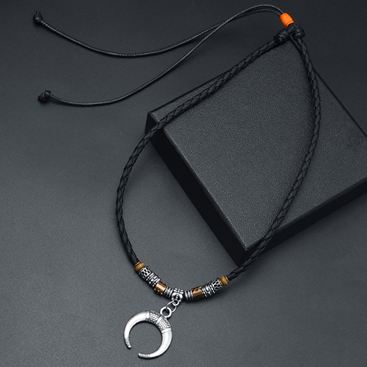 Black Weave Moon Design Alloy Necklace
