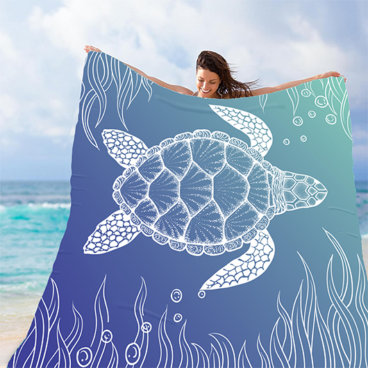 Polyester Dusty Blue Animal Print Beach Blanket