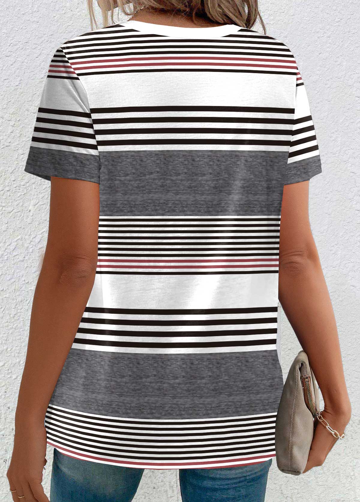Plus Size Multi Color Button Striped T Shirt