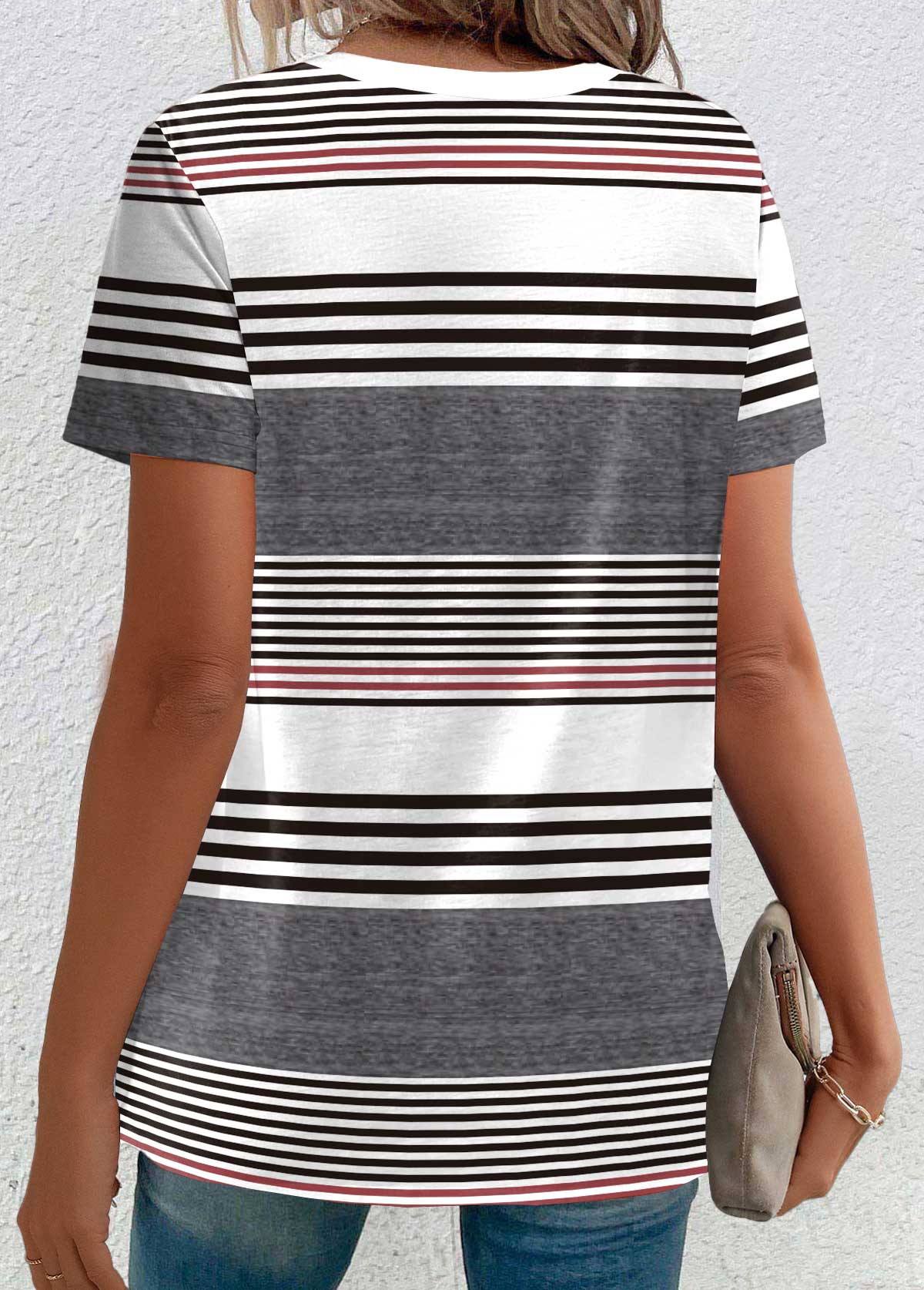 Plus Size Multi Color Button Striped T Shirt | picture 