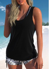 Layered Mid Waisted Floral Print Black Tankini Set | thumb picture 