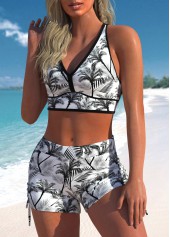 Layered Mid Waisted Floral Print Black Tankini Set | thumb picture 