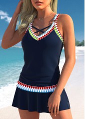 Circular Ring Low Waisted Tribal Print Navy Tankini Set | thumb picture 