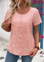 Light Pink Tuck Stitch Short Sleeve Round Neck Blouse | thumb picture 