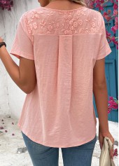 Light Pink Tuck Stitch Short Sleeve Round Neck Blouse | thumb picture 