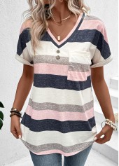 Multi Color Pocket Striped Short Sleeve T Shirt | thumb picture 