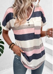 Multi Color Pocket Striped Short Sleeve T Shirt | thumb picture 