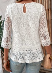 White Patchwork 3/4 Sleeve Round Neck T Shirt | thumb picture 