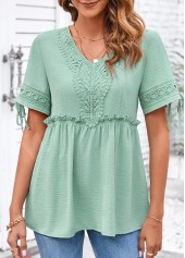 Sage Green Lace Short Sleeve V Neck Blouse | thumb picture 
