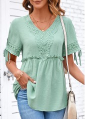 Sage Green Lace Short Sleeve V Neck Blouse | thumb picture 