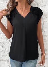 Black Patchwork Short Sleeve V Neck Blouse | thumb picture 
