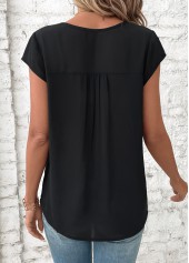 Black Patchwork Short Sleeve V Neck Blouse | thumb picture 