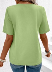 Light Green Button Short Sleeve Round Neck Blouse