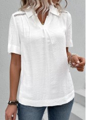 White Lace Short Sleeve Shirt Collar Blouse | thumb picture 