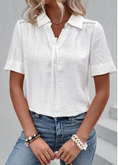 White Lace Short Sleeve Shirt Collar Blouse | thumb picture 