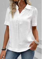 White Lace Short Sleeve Shirt Collar Blouse | thumb picture 